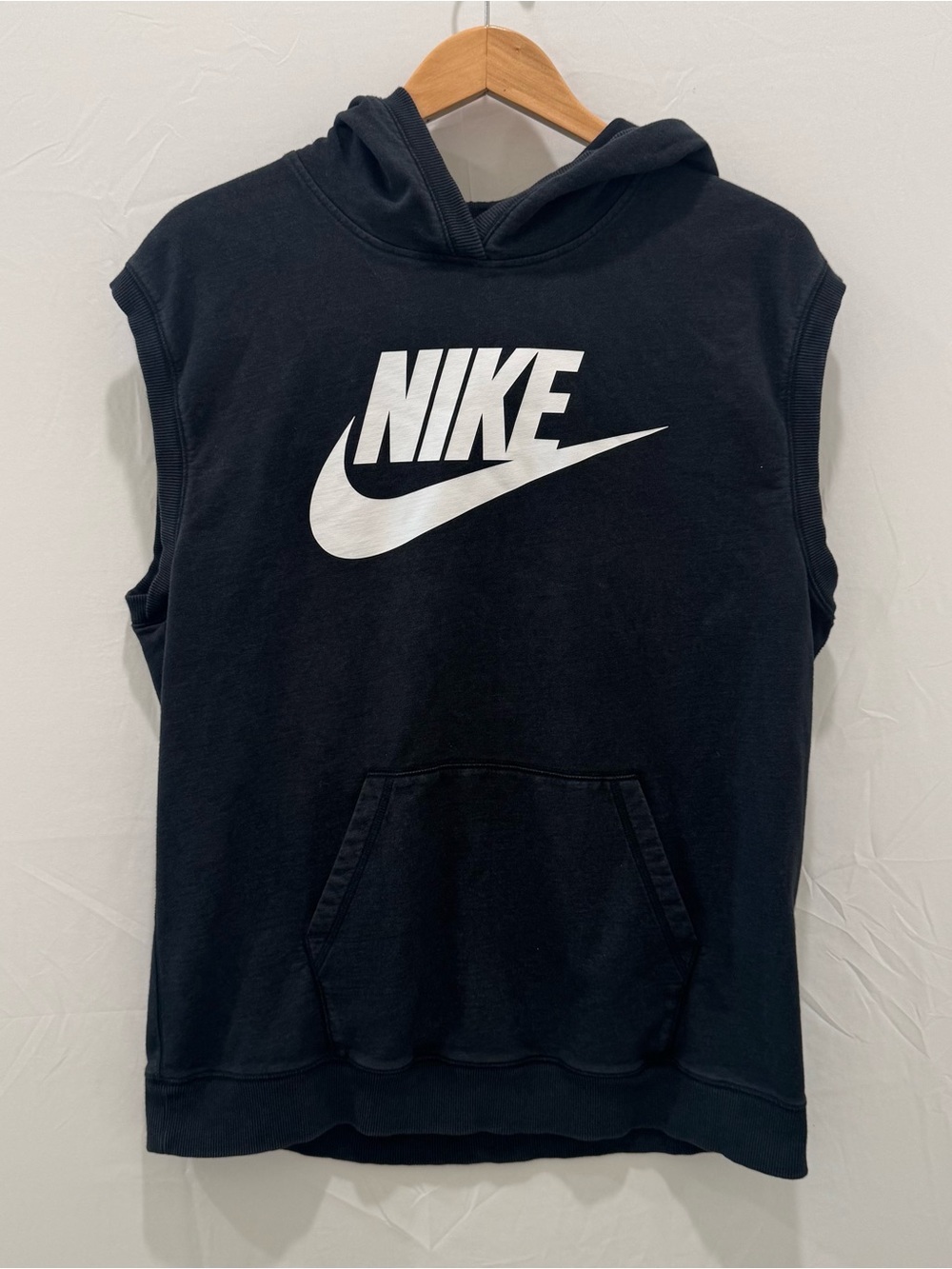 Nike Black Sleeveless Hoodie with White Logo